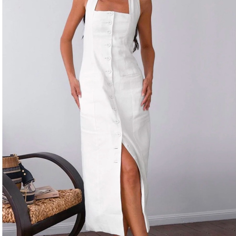 Commense White Button-Down Dress